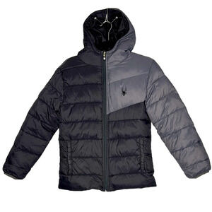 Spyder Ace Short Boys Black Hooded Puffer Jacket, Large